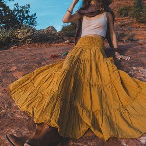 Gauze Tiered Skirt in OCEAN // Pockets, Natural Fiber, Flexible Waistband / Brea